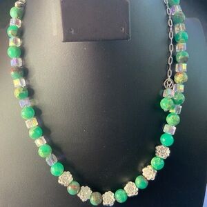 Green Agate And The Silver Floral Bead Necklace